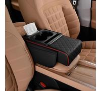 2026 New 5-in-1 Multifunctional Car Armrest Cushion, with Cup Holder, Tissue Box & Phone Slot, 2 Storage Bags Universal Fit Interior Organizer (Black+Red)
