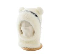2026 New Bear Mask Cap-Bears Balaclava 3 in 1 Beanie Hat with Scarf and Mask Thickened Plush Lining for Extra Warmth (White)