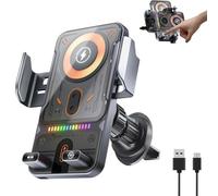 2026 New Cool Car Wireless Fast Charging Holder, 90° Wireless Chargings Rotating Car Mount, Smart Sensor & RGB Light, Universal Air Vent Phone Holder for All Smartphones (Gray)