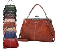 2026 New Elegant Waterproof Women’s Leather Kiss-Lock Tote Handbag,Oil Wax PU Leather Handbag,Vintage Crossbody Shoulder Bag (Brown)