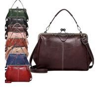 2026 New Elegant Waterproof Women’s Leather Kiss-Lock Tote Handbag,Oil Wax PU Leather Handbag,Vintage Crossbody Shoulder Bag (Coffee)