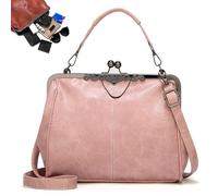 2026 New Elegant Waterproof Women’s Leather Kiss-Lock Tote Handbag Women's Mini Kiss Lock Crossbody Bag (#5)