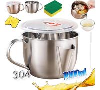 2026 New Fat Separator with Dual Spout Design, 304 Stainless Steel Gravy Fat Separator Jug & Oil Strainer with Cool-Touch Handle, Reusable Gravy Separators Jug for Stock, Broth (with lid)