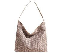 2026 New Geometric Pattern Hobo Tote Bag Large Capacity Soft Shoulder Bag with brown trim,color blocking Plaid handbag (Khaki)