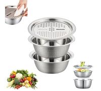 2026 New Germany Multifunctional Stainless Steel Basin, 2026 New Stainless Steel Shredding, 5-in-1 Strainer and Drain Basket for Vegetables Fruits,Rice Rinser Food Graters (Silver,S(9.5in))