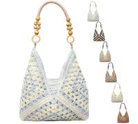 2026 New Handmade Woven Tote Bag with Inner Pouch,Large Summer Beach Bags,Boho Woven Purse Fashion Crochet Shoulder Bag (Blue)