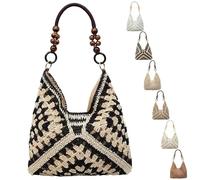 2026 New Handmade Woven Tote Bag with Inner Pouch,Large Summer Beach Bags,Boho Woven Purse Fashion Crochet Shoulder Bag (Black)