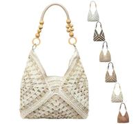 2026 New Handmade Woven Tote Bag with Inner Pouch,Large Summer Beach Bags,Boho Woven Purse Fashion Crochet Shoulder Bag (Beige White)