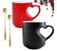 2026 New Heart-Shaped Color Changing Magic Ceramic Mug, 330ml Heat Sensitive Magic Color Changing Coffee Mug with Red Heart Design, Valentine Themed Shaped Handle Ceramic Coffee Cup Gift (2Mix)