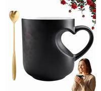 2026 New Heart-Shaped Color Changing Magic Ceramic Mug, 330ml Heat Sensitive Magic Color Changing Coffee Mug with Red Heart Design, Valentine Themed Shaped Handle Ceramic Coffee Cup Gift (Black)