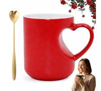 2026 New Heart-Shaped Color Changing Magic Ceramic Mug, 330ml Heat Sensitive Magic Color Changing Coffee Mug with Red Heart Design, Valentine Themed Shaped Handle Ceramic Coffee Cup Gift (Red)