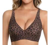 2026 New Jelly Leopard Bra Deep V Push up Seamless T-Shirt Bra High Support Wide Strap Comfy Bras Everyday Bras (Black Leopard,L)