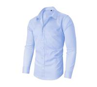 2026 New Marcivo Dress Shirt Men's Solid Long Sleeve Wrinkle-Free Casual Button Down Shirts Men's Stretch Dress Shirt (Light Blue,4XL)