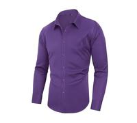2026 New Marcivo Dress Shirt Men's Solid Long Sleeve Wrinkle-Free Casual Button Down Shirts Men's Stretch Dress Shirt (Purple,M)
