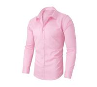 2026 New Marcivo Dress Shirt Men's Solid Long Sleeve Wrinkle-Free Casual Button Down Shirts Men's Stretch Dress Shirt (Pink,L)