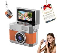 2026 New Mini Digital Camera with 1.47 in Flip LCD Screen, 1080p Retro Mini Ccd Camera with 32/64/128GB Card,Keychain Digital Camera with Lanyard,Record The Beautiful Moments of Life (Orange,128GB)