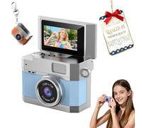 2026 New Mini Digital Camera with 1.47 in Flip LCD Screen, 1080p Retro Mini Ccd Camera with 32/64/128GB Card,Keychain Digital Camera with Lanyard,Record The Beautiful Moments of Life (Blue,64GB)