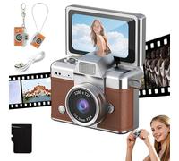 2026 New Mini Digital Camera with 1.47 in LCD Screen, Photo Creator Mini CAM Digital Camera with Built-In Flash & Flip Display, 1080P CCD Retro Camera for Travel Study Concert Daily (Brown)