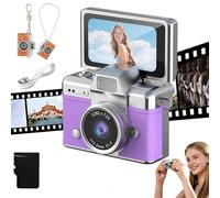 2026 New Mini Digital Camera with 1.47 in LCD Screen, Photo Creator Mini CAM Digital Camera with Built-In Flash & Flip Display, 1080P CCD Retro Camera for Travel Study Concert Daily (Purple)
