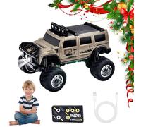 2026 New Mini RC Off-Road Truck with Lights, 1:64 Rechargeable Mini RC Truck,3-Speed Modes,2.4ghz Racing System,for Kids Adults and Collectors (Without Trailer,Khaki)