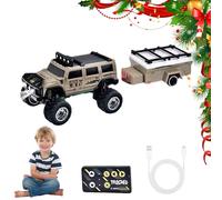 2026 New Mini RC Off-Road Truck with Lights, 1:64 Rechargeable Mini RC Truck,3-Speed Modes,2.4ghz Racing System,for Kids Adults and Collectors (with Trailer,Khaki)