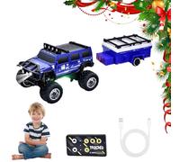 2026 New Mini RC Off-Road Truck with Lights, 1:64 Rechargeable Mini RC Truck,3-Speed Modes,2.4ghz Racing System,for Kids Adults and Collectors (with Trailer,Blue)