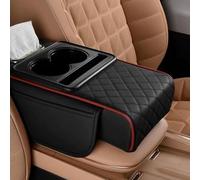 2026 New Multifunctional PU Leather Car Armrest Box Mat, Universal 5-in-1 Center Console Cover with 2 Storage Bags Cup Holder, Tissue Box Slot, Phone Slot, Car Armrest Storage Boxs (Blackish Red)
