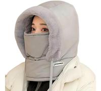 2026 New Plush-Lined Thickened Thermal Hat with Face Mask for Men Women, Balaclava Ski Cold Winter Windproof Scarf Warm (Light Grey)