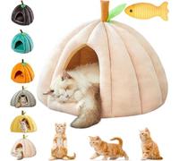 2026 New Pumpkin Cat Bed, Cute Pumpkin Shape Cat Cave, Warm Pet Bed House with Removable Cushion, Halloween Pet Bed, Non Slip Kitten Nest for Indoor Kitties, Small Dogs (Pink, L)