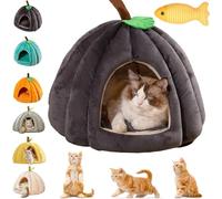 2026 New Pumpkin Cat Bed, Cute Pumpkin Shape Cat Cave, Warm Pet Bed House with Removable Cushion, Halloween Pet Bed, Non Slip Kitten Nest for Indoor Kitties, Small Dogs (Dark Gray, M)