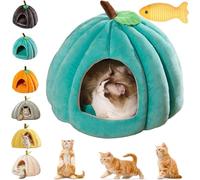 2026 New Pumpkin Cat Bed, Cute Pumpkin Shape Cat Cave, Warm Pet Bed House with Removable Cushion, Halloween Pet Bed, Non Slip Kitten Nest for Indoor Kitties, Small Dogs (Blue, S)