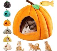 2026 New Pumpkin Cat Bed, Cute Pumpkin Shape Cat Cave, Warm Pet Bed House with Removable Cushion, Halloween Pet Bed, Non Slip Kitten Nest for Indoor Kitties, Small Dogs (Orange, S)