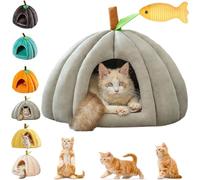 2026 New Pumpkin Cat Bed, Cute Pumpkin Shape Cat Cave, Warm Pet Bed House with Removable Cushion, Halloween Pet Bed, Non Slip Kitten Nest for Indoor Kitties, Small Dogs (Light Gray, M)