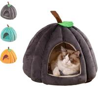 2026 New Pumpkin Cat Bed, Halloween, Cute Shape Cave for Indoor Cats, Small Dogs(Gray,S(15x15x13 in))
