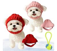 2026 New Red Wool Knit Dog Beanie with Ear Flaps - Warm Winter Hat, Noise-Reducing Cozy Pet Cap, Toasty Ear Flap Warmth Indoor/Outdoor Cold-Weather Wear, Washable for Dogs & Cats (2PCS-A)