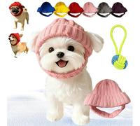 2026 New Red Wool Knit Dog Beanie with Ear Flaps - Warm Winter Hat, Noise-Reducing Cozy Pet Cap, Toasty Ear Flap Warmth Indoor/Outdoor Cold-Weather Wear, Washable for Dogs & Cats (Pink)
