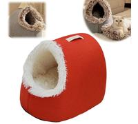 2026 New Soft Plush Cozy Indoor Nest for Cats and Small Dogs,Winter Warm Pet Cave Bed, Removable Cushion Warming Pets Cozy Enclosed Cat House, Kitten House with Anti Slip Bottom (Red,L)