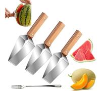 2026 New Triangle Watermelon Cutter, Stainless Steel Watermelon Slicer, Stainless Steel with Wooden Handle for a Wide Variety Watermelons, Cantaloupe, Honeydew, Apples, for Quick Easy Slicing (3pcs)
