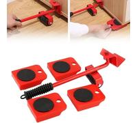2026 New Upgrade Furniture Lift Mover Tool Set - Adjustable Height Lifter Lever with 4 Wheels, Heavy Furniture Mover Sliders for Bed Sofa Table (Red)