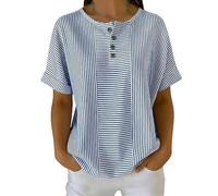 2026 New Women's Artistic Cut Striped Cotton-Linen Shirt Blouse Business Casual Outfits Vintage Striped Short Sleeve T-Shirt