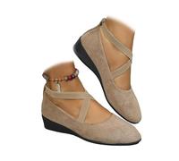 2026 New Women's Comfy Elastic Crisscross Strap Wedge Slip-On Shoes Comfortable Fashion Elastic Ankle Straps Pointed Toe Ballet Wedge Dress Shoes (1PCS/B,38)