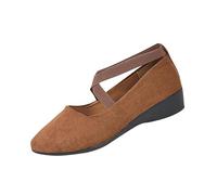 2026 New Women's Comfy Elastic Crisscross Strap Wedge Slip-On Shoes Comfortable Fashion Elastic Ankle Straps Pointed Toe Ballet Wedge Dress Shoes (1PCS/C,38)