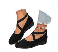 2026 New Women's Comfy Elastic Crisscross Strap Wedge Slip-On Shoes Comfortable Fashion Elastic Ankle Straps Pointed Toe Ballet Wedge Dress Shoes (1PCS/A,41)