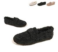 2026 New Women's Fuzzy Loafers Warm Faux Fur Cozy Indoor Outdoor Slip On Loafers Shoes Plush Anti-Slip Flat Shoes Walking Casual Shoes (Black,38)