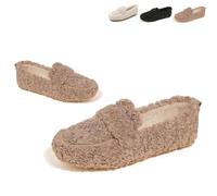 2026 New Women's Fuzzy Loafers Warm Faux Fur Cozy Indoor Outdoor Slip On Loafers Shoes Plush Anti-Slip Flat Shoes Walking Casual Shoes (Brown,35)