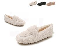 2026 New Women's Fuzzy Loafers Warm Faux Fur Cozy Indoor Outdoor Slip On Loafers Shoes Plush Anti-Slip Flat Shoes Walking Casual Shoes (White,40)