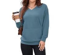 2026 New Women's Hatless V-Neck Hoodie with Pockets, v Neck Sweatshirt with Pocket, Women Pullover Sweatshirts (Baby Blue,XXL)