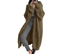 2026 New Womens Long Cardigan Sweaters Oversized Duster Fall Winter with Pockets Open Front Cable Knit Sleeve Sweater Coats (Khaki,L)