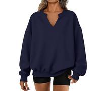 2026 New Womens Oversized V Neck Sweatshirt Casual Cozy Tops No Hood Teen Preppy Clothes (1,XL)
