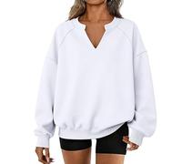 2026 New Womens Oversized V Neck Sweatshirt Casual Cozy Tops No Hood Teen Preppy Clothes (2,3XL)